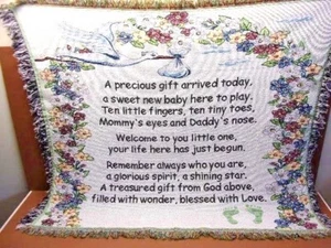 Welcome New Baby Blanket Wall Hanging 46" x 36" Cute Saying Damage Free Nice One - Picture 1 of 6