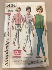4434 Simplicity Vintage años 40-50. talla 12. Blusa/pantalón difícil de encontrar! - Imagen 1 de 3