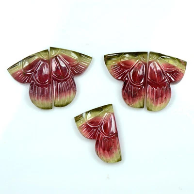 NATURAL  23.49 cts Tourmaline Leaf WATERMELON HAND Carving Gemstone Lot 4 pcs $ - Image 1 of 2
