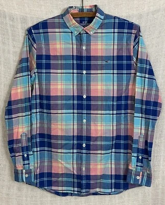 Camisa ballena Vineyard Vines para niño talla XL rosa púrpura azul a cuadros con botones L/S Foto 1 de 2