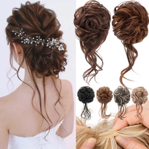 Goma de pelo 100 % gruesa como el pelo real Dutt desordenada Hair Bun rizada Scrunchie - Imagen 1 de 37