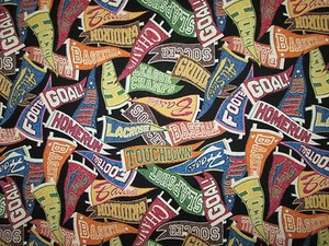 Sports Flags Soccer Football Hockey Baseball Basketball Lacross Cotton Fabric FQ - Picture 1 of 6