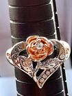Luxury 2 Tone Silver And Rose Gold Plated Flower Heart LOVE proposal Ring Size L