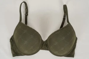 PINK  Push Up Bra 36D Underwire Green Logo Print Adjustable Straps Unworn - Picture 1 of 7