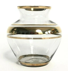Vintage tschechische Glasvase mit goldvergoldeten Bändern Streifen Mitte des Jahrhunderts modern - Bild 1 von 9