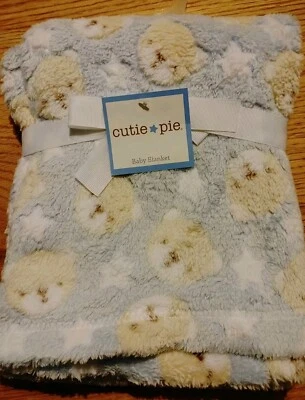NWT Cutie Pie Plush Baby Blue Teddy Bears&Stars 30"x36" Security Blanket Gift  - Image 1 of 4