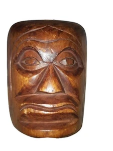  5" Vintage hand Carved Wooden Tekoteko Maori style mask signed. - Picture 1 of 5