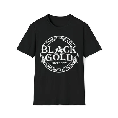 Nueva camiseta negra dorada American Oil American Soil cuello áspero para hombre campo petrolífero Foto 1 de 2