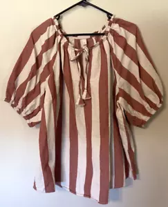 Knox Rose Boho rot/elfenbein gestreift kurz Gummizug Ärmel Top Gr. XXL Tasseled - Bild 1 von 8
