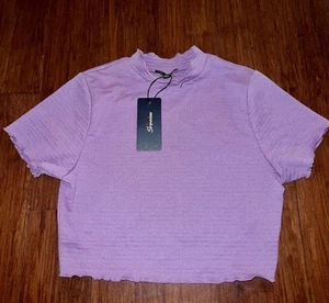 NWT Women's Shinestar Purple Ruched Crop Top Size Large CUTE Spring Summer - Picture 1 of 5
