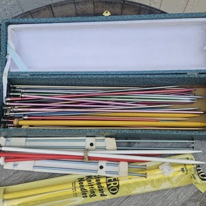 Vintage Knitting Needles Crochet Hooks And Needles Lot With Vintage Box - Picture 1 of 9