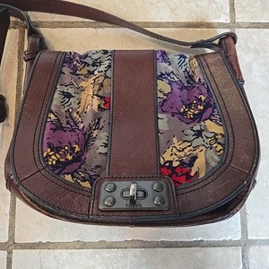 Fossil 1954 Vintage Floral Velvet Leather Satchel Purse Shoulder Bag Crossbody - Picture 1 of 24