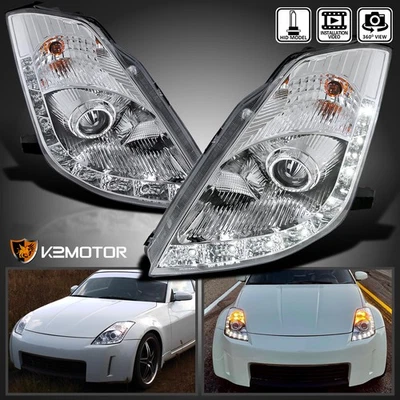 Clear Fits 2006-2009 350Z LED Strip Projector Headlights Lamps L+R 06 07 08 09 - Image 1 of 4