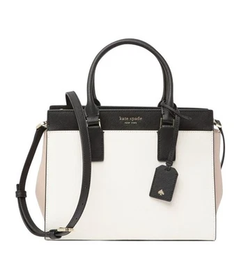 Kate Spade Cameron Medium Satchel Shoulder Tote Bag White Beige Black Leather - Image 1 of 4