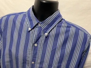 Mens Chaps Button Front Shirt Men Blue Stripe Sz L L/S Easy Care Cotton A9 - Picture 1 of 6