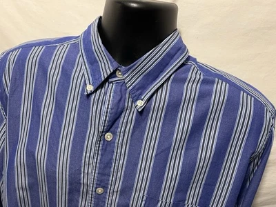 Mens Chaps Button Front Shirt Men Blue Stripe Sz L L/S Easy Care Cotton A9 - Image 1 of 4
