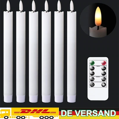 6er Flammenlos Led Stabkerzen flackernd LED Kerzen mit Timer fernbedienung Set - Bild 1 von 4