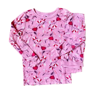 Tea Collection Girls Size 12 Pink Floral Pajama Set 100% Cotton EUC - Image 1 of 3