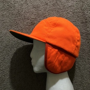Vintage LL Bean Gore-Tex Lined Hat Size M Blaze Orange Cap Ear Flaps STAINS - Picture 1 of 16