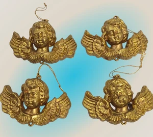 Vintage Gold Cherub Engel Blasform Weihnachtsschmuck 4" 4er Set - Bild 1 von 8