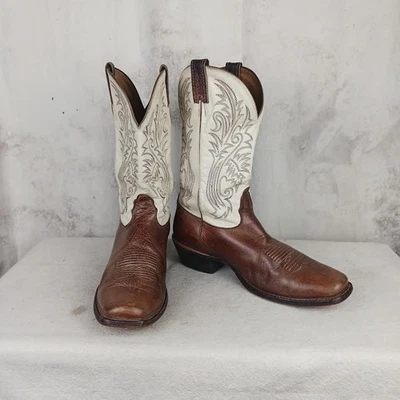 Botas de Vaquero Nocona de Cuero Marrón y Blanco Punta Cuadrada EE. UU. Para Hombre Talla 11 Foto 1 de 4