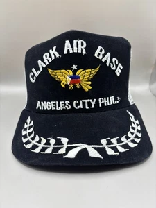 Gorra de camionero vintage Clark Air Base Filipinas SnapBack malla negra blanca - Imagen 1 de 7