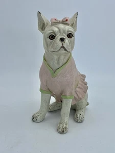 Französische Frenchie Bulldogge Hund weiß weiblich Mädchen rosa Kleid Schleife Figur 8" bezaubernd! - Bild 1 von 6