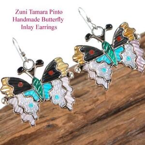 Butterfly Earrings Tamara Pinto Mother of Pearl Inlay Turquoise Dangles