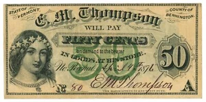 1876 E.M. Thompson, Bennington County, Vermont 50c Obsolete Scrip No.80 (62137) - Picture 1 of 2