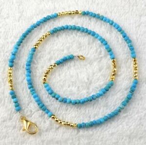 Gold Pyrite And Turquoise Stone 3-4mm Rondelle Faceted Jewelry Beaded Necklace