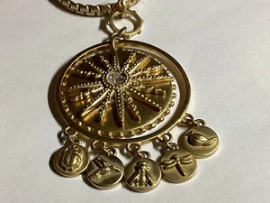 Collana 30" tono oro opaco cristallo starburst pendente ape uccellino insetto marca V vintage FS - Foto 1 di 7