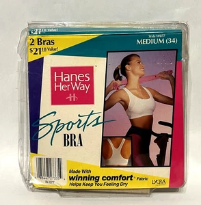 Vintage 90s Hanes Her Way White Athletic Sport Bra Medium (34) Made In USA W077 - Picture 1 of 8