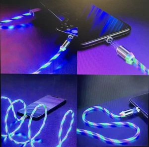 Flow Luminous USB Charging Cable For iPhone 14 13 12 11 3 IN 1 Magnetic Blue - Picture 1 of 5
