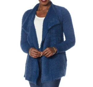 Colleen Lopez Women's Waterfall Sweater Knit Cardigan Top Deep Sea Medium Size - Picture 1 of 1