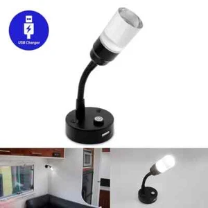 USB Port LED Bedside Reading Light Flexible Desk Wall Lamp 12V Black Switched - Bild 1 von 8