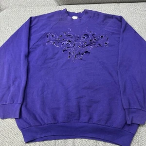 Vtg Womens 2XL FOTL Purple Crewneck Pullover Holes Chest Tribal Floral Design - Picture 1 of 13