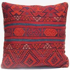 24"X24" EMBROIDERED KILIM PILLOW COVER KURDISH SQUARE WOOL HAND WOVEN AREA RUGS