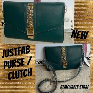 Just Fab Purse, Green W Gold Hardware Chain Link Clutch Bag $59.95 New Strap - Picture 1 of 12
