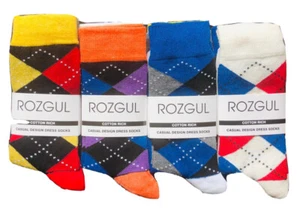 12 Paar helle Argyle-Diamantsocken reich an Baumwolle Lycra-Design für Herren UK-Größe 6–11 - Bild 1 von 6