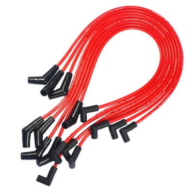 HEI RED Spiral Core SPARK PLUG WIRES 45 DEGREE END For BBC CHEVY 396-427-454-502 - Image 1 of 4