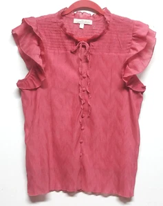 Womens Pink top Sz S sleeveless ruffled crinkled front ties peasant cottagecore - Picture 1 of 13