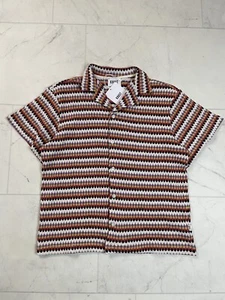 KROST NY Calico Shell Red White Multi Knit Bowling Shirt NWT Size M - Picture 1 of 13