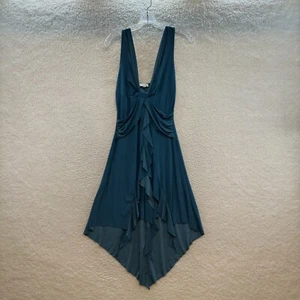 Y2K Vintage Kleid mittelblau Slinky Stretch asymmetrisch Fee Grunge Whimsigoth - Bild 1 von 9