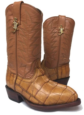 Botas vaqueras occidentales cola de piel de cocodrilo real coñac para niños jóvenes niños talla 10 Foto 1 de 4