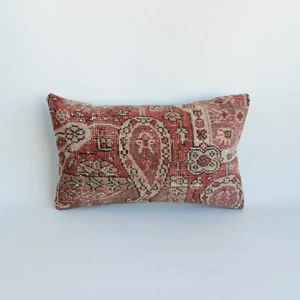 Handknotted Anatolian Rug Pillow Cover 12x20 Turkish Carpet Pillow Vintage Decor - Picture 1 of 9
