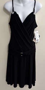 Joseph Ribkoff 8 Kleid schwarz Stretch Elasthan silber Ringe Träger Freizeit Neu mit Etikett - Bild 1 von 13