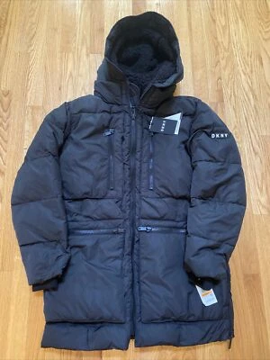 Parka acolchada de longitud completa DKNY Ultra Loft para hombre con capucha forrada de sherpa S $325 Foto 1 de 4