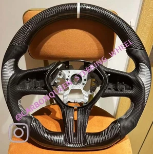 REAL CARBON FIBER Steering Wheel FOR INFINITI q50q60QX50QX55  W/WHITE - Picture 1 of 4