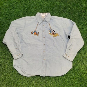 Vintage Disney Mickey Button Shirt Womens Large 23x27 Denim - Picture 1 of 17