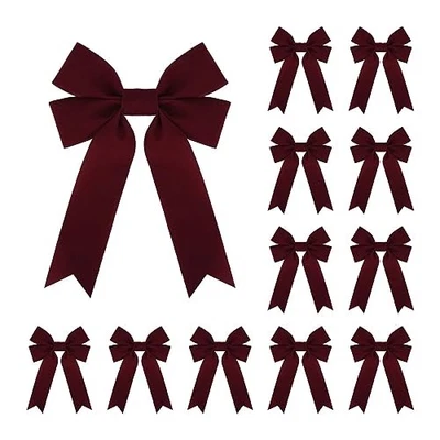 Pcs Velvet Ribbon Bow Christmas Wreath Bows for Garland Gift 12 Burgundy - Image 1 of 4